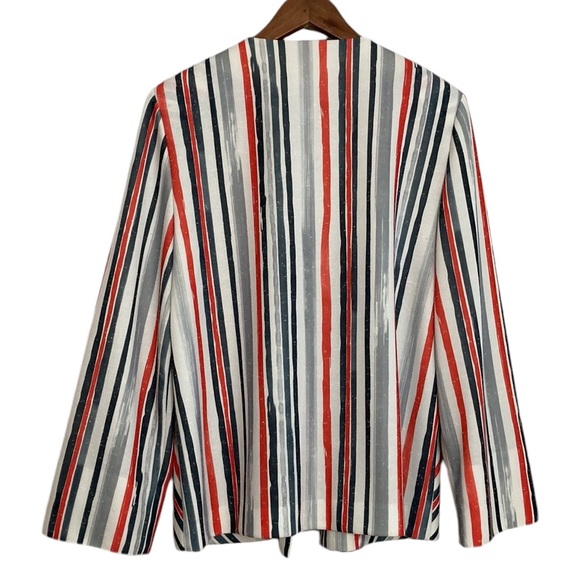 New Vintage Blazer Womens Large XL White Gray Red Stripe Light Jacket Retro 90s - Picture 2 of 14
